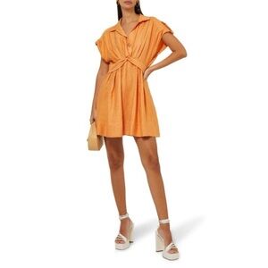 Sandro Sigrid front twist twill mini shirt dress in Pumpkin